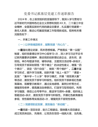 党委书记抓基层党建工作述职报告