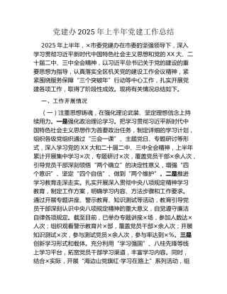 党建办2025年上半年党建工作总结