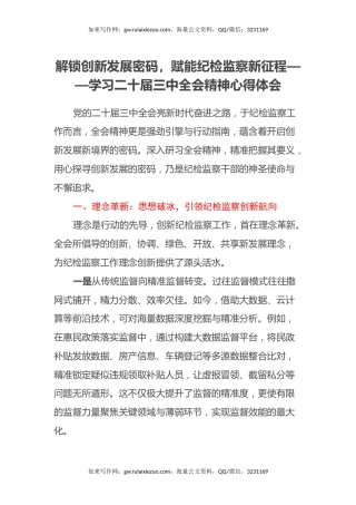 解锁创新发展密码，赋能纪检监察新征程——学习二十届三中全会精神心得体会