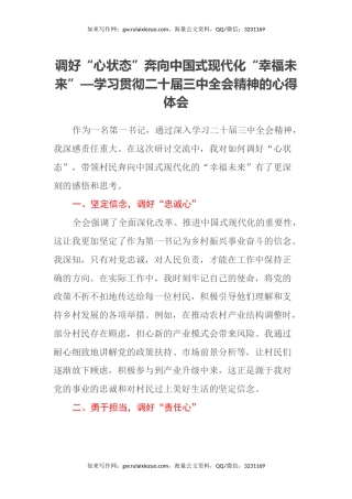 调好“心状态”奔向中国式现代化“幸福未来”—学习贯彻二十届三中全会精神的心得体会