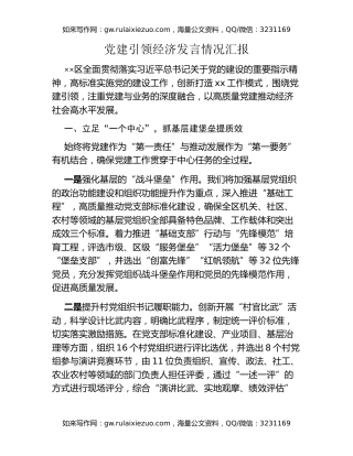 党建引领经济发言情况汇报