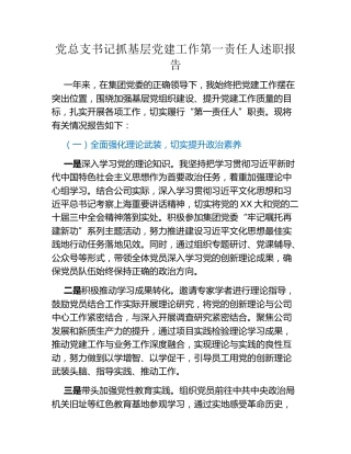 党总支书记抓基层党建工作第一责任人述职报告