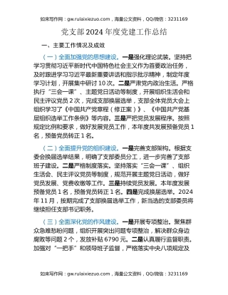 党支部2024年度党建工作总结