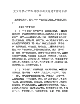 党支部书记2024年度抓机关党建工作述职报告