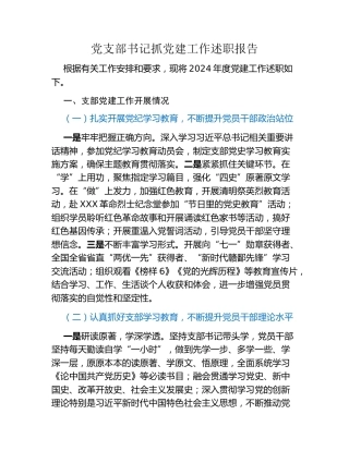 党支部书记抓党建工作述职报告