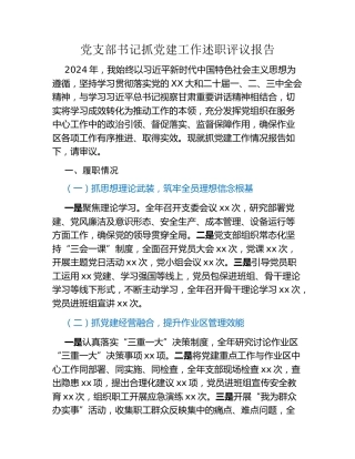 党支部书记抓党建工作述职评议报告