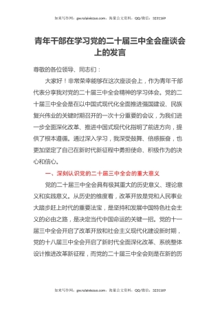 青年干部在学习党的二十届三中全会座谈会上的发言