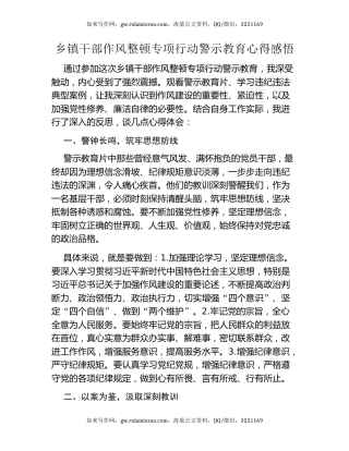 乡镇干部作风整顿专项行动警示教育心得感悟