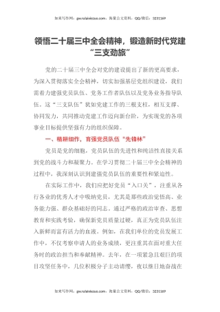 领悟二十届三中全会精神，锻造新时代党建“三支劲旅”
