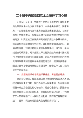 二十届中央纪委四次全会精神学习心得