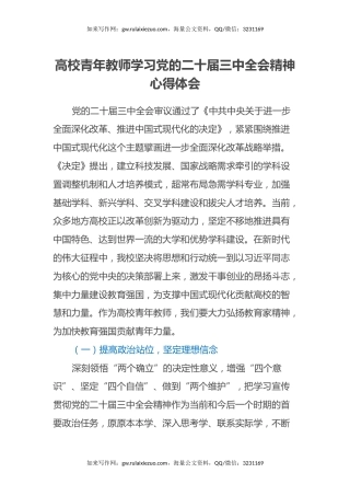 高校青年教师学习党的二十届三中全会精神心得体会
