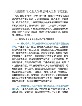 党组整治形式主义为基层减负工作情况汇报