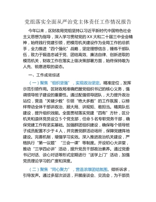 党组落实全面从严治党主体责任工作情况报告