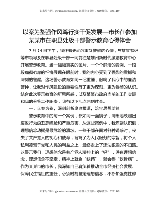 以案为鉴强作风 笃行实干促发展—市长在参加某某市在职县处级干部警示教育心得体会