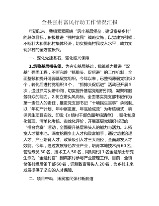 全县强村富民行动工作情况汇报