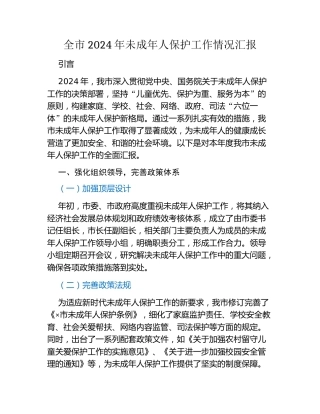 全市2024年未成年人保护工作情况汇报