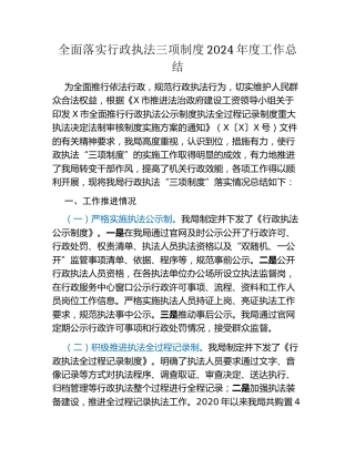 全面落实行政执法三项制度2024年度工作总结