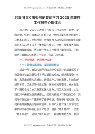 共青团XX市委书记专题学习2025年政府工作报告心得体会