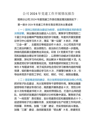 公司2024年党建工作开展情况报告