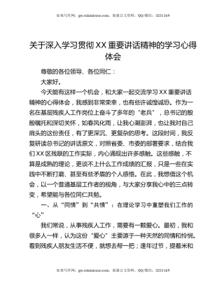 关于深入学习贯彻XX重要讲话精神的学习心得体会