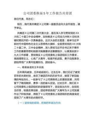 公司团委换届5年工作报告（共青团）