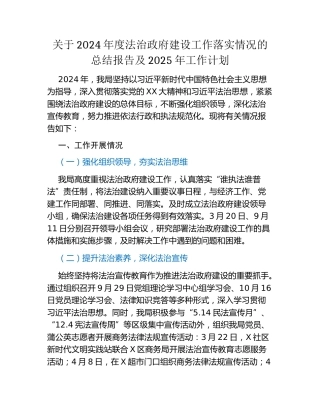 关于2024年度法治政府建设工作落实情况的总结报告及2025年工作计划
