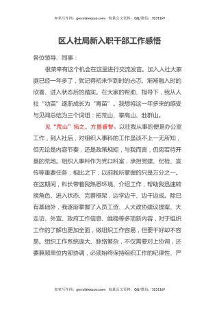 区人社局新入职干部工作感悟