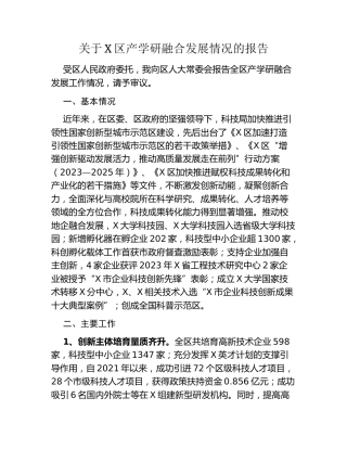 关于X区产学研融合发展情况的报告
