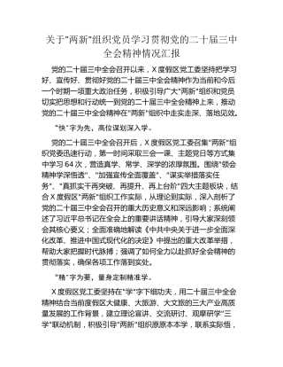 关于两新组织党员学习贯彻党的二十届三中全会精神情况汇报