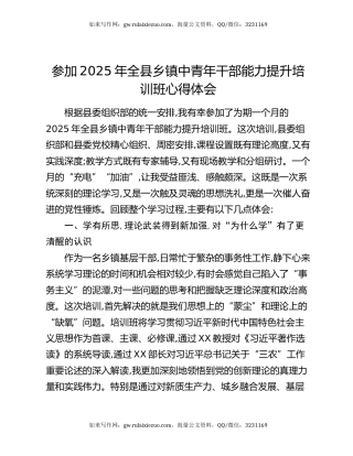 参加2025年全县乡镇中青年干部能力提升培训班心得体会