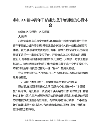 参加XX镇中青年干部能力提升培训班的心得体会