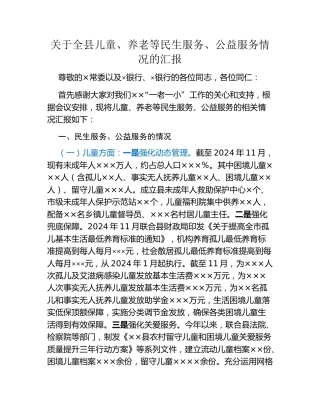 关于全县儿童、养老等民生服务、公益服务情况的汇报