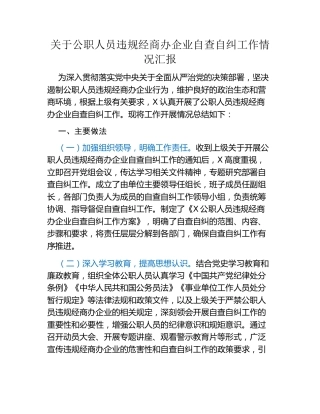 关于公职人员违规经商办企业自查自纠工作情况汇报