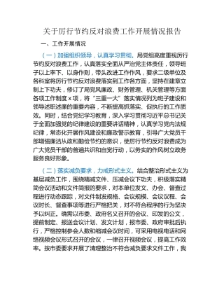 关于厉行节约反对浪费工作开展情况报告