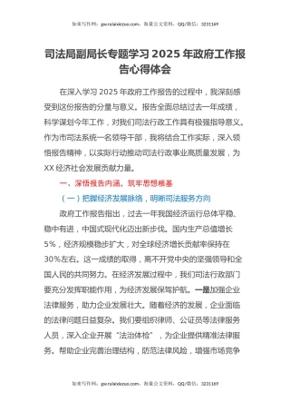 司法局副局长专题学习2025年政府工作报告心得体会