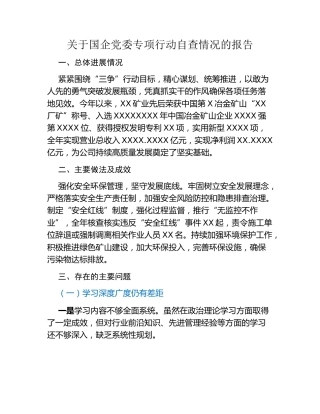 关于国企党委专项行动自查情况的报告