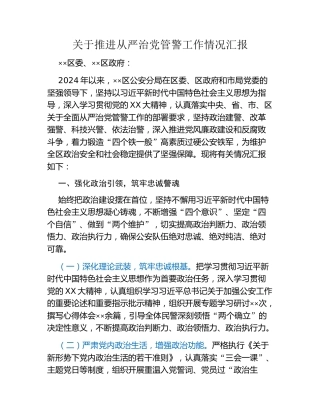 关于推进从严治党管警工作情况汇报