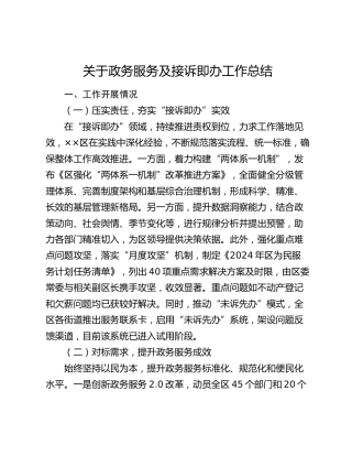 关于政务服务及接诉即办工作总结