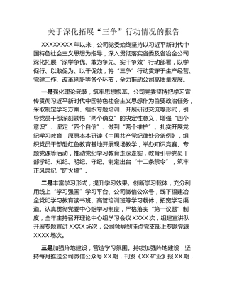 关于深化拓展“三争”行动情况的报告