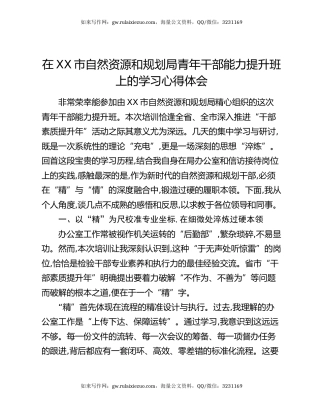 在XX市自然资源和规划局青年干部能力提升班上的学习心得体会