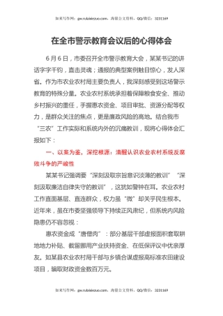 在全市警示教育会议后的心得体会