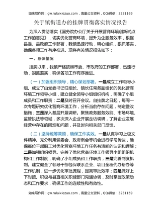 关于镇街道办的挂牌贯彻落实情况报告