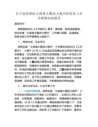 关于驻村帮扶大排查大整改大提升阶段性工作开展情况的报告