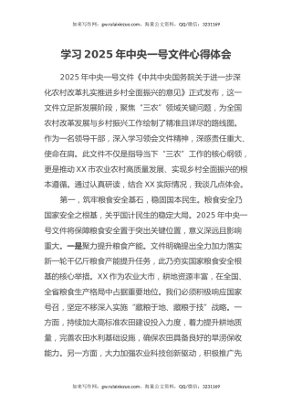 学习2025年中央一号文件心得体会