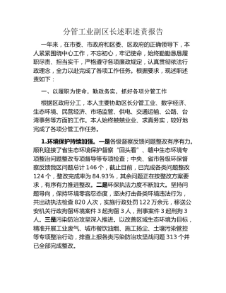 分管工业副区长述职述责报告