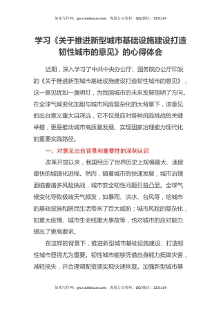 学习《关于推进新型城市基础设施建设打造韧性城市的意见》的心得体会