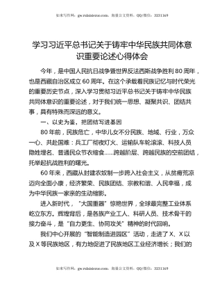 学习习近平总书记关于铸牢中华民族共同体意识重要论述心得体会