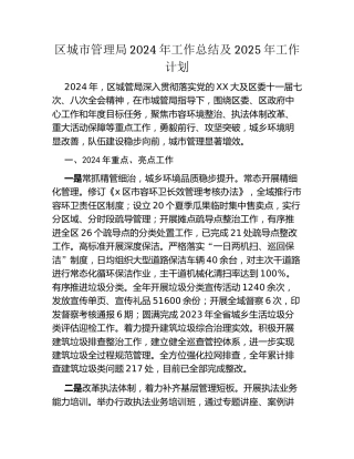 区城市管理局2024年工作总结及2025年工作计划