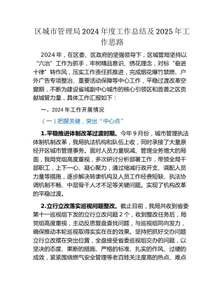 区城市管理局2024年度工作总结及2025年工作思路