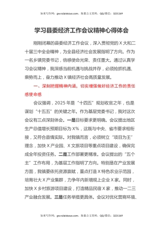 学习县委经济工作会议精神心得体会